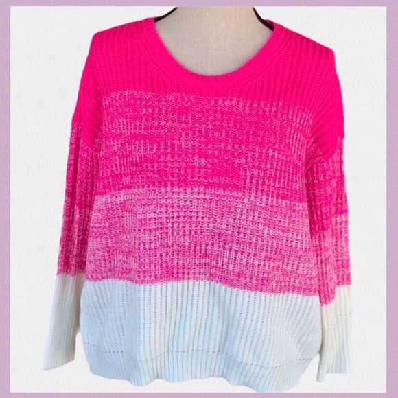 No Comment NY-LA Tops - NO COMMENT PINK/CREAM OVERSIZED KNIT SWEATER NWT